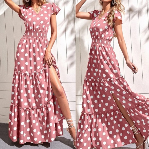 Boho polka dot split thigh maxi dress - Picture 8 of 13